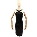 Vintage 90s Tadashi Black Satin Halter Neck Bodycon Bandage Midi Dress