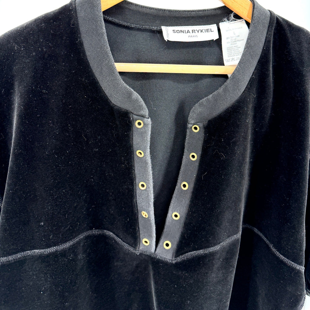 Vintage 90s Sonia Rykiel Black Velour Puff Sleeve Cropped Top