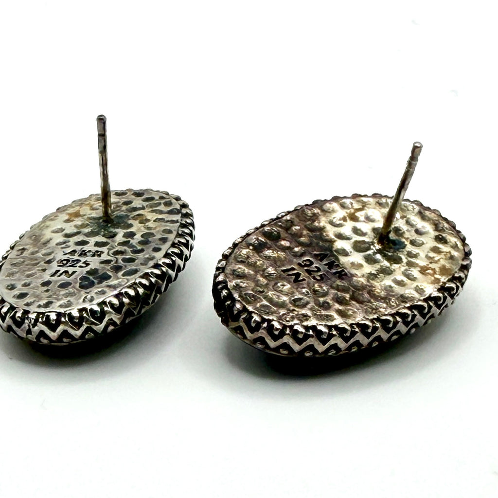 Vintage 90s Amy Kahn Russell Sterling Silver Tiger Eye Oval Post Earrings