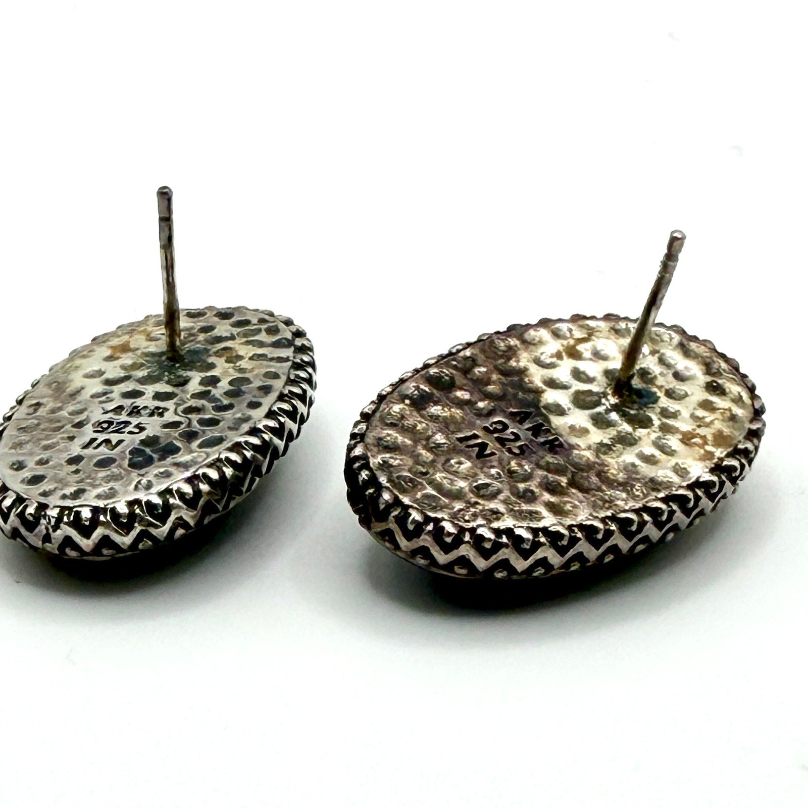 Vintage 90s Amy Kahn Russell Sterling Silver Tiger Eye Oval Post Earrings