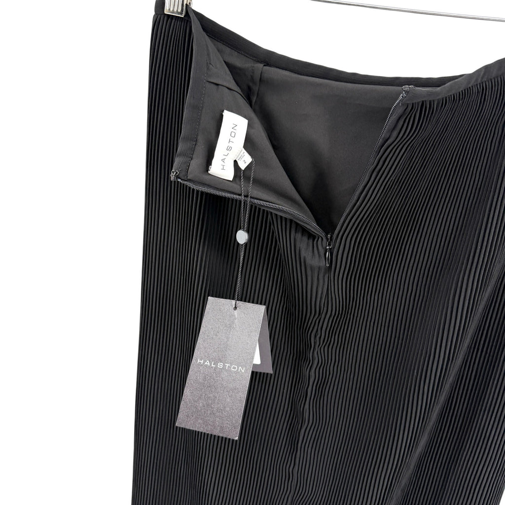 Halston Black Chalk Color Block Pleated Wrap Skirt