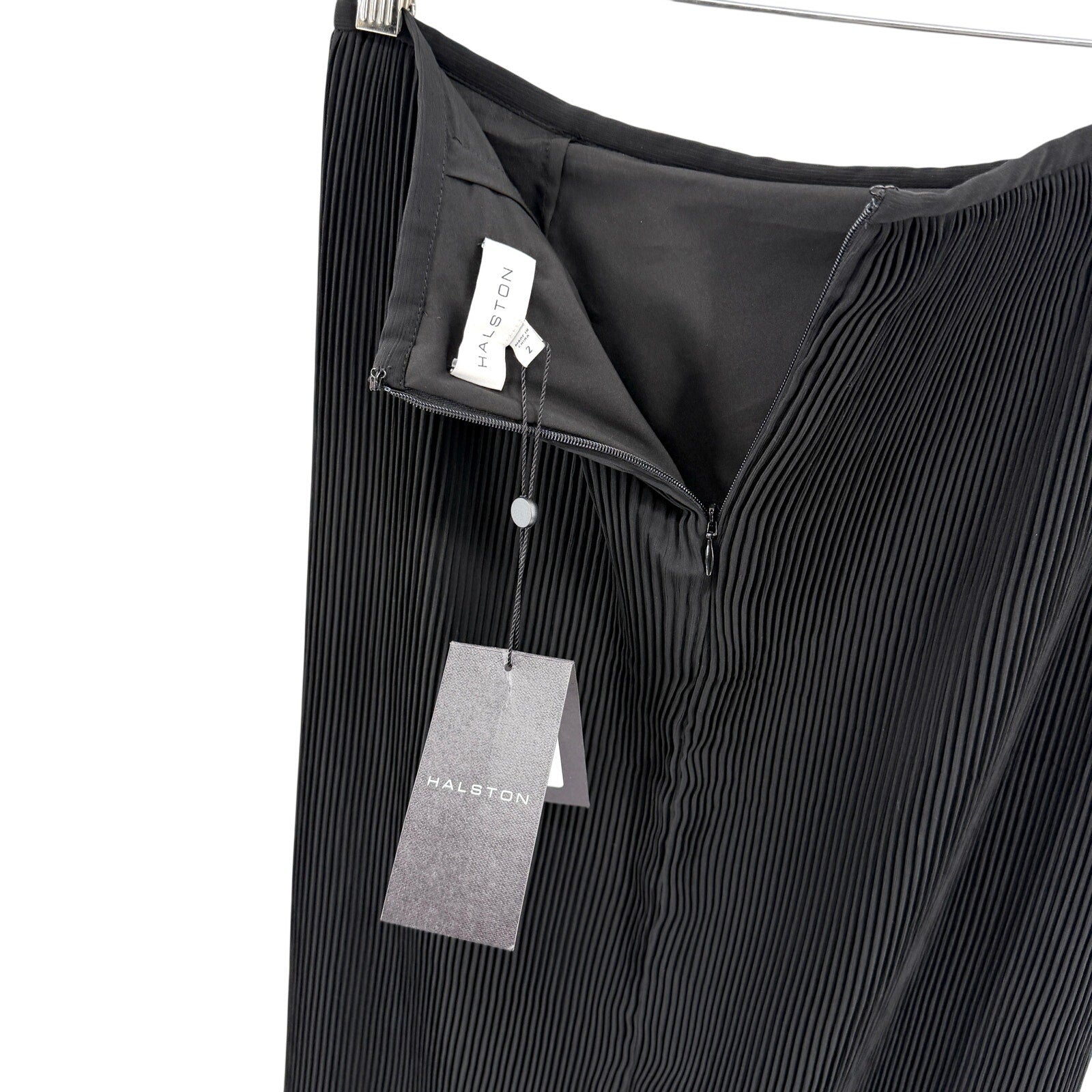 Halston Black Chalk Color Block Pleated Wrap Skirt