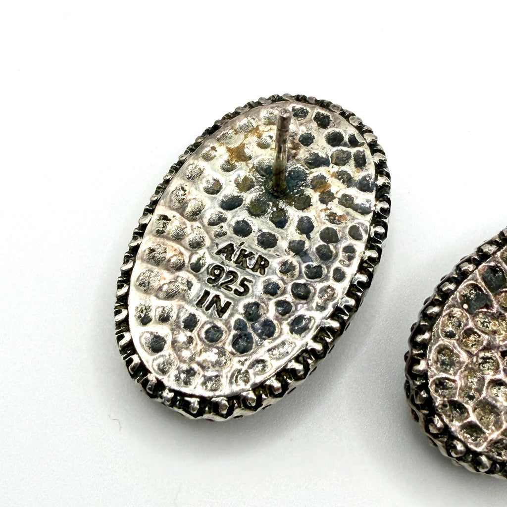 Vintage 90s Amy Kahn Russell Sterling Silver Tiger Eye Oval Post Earrings