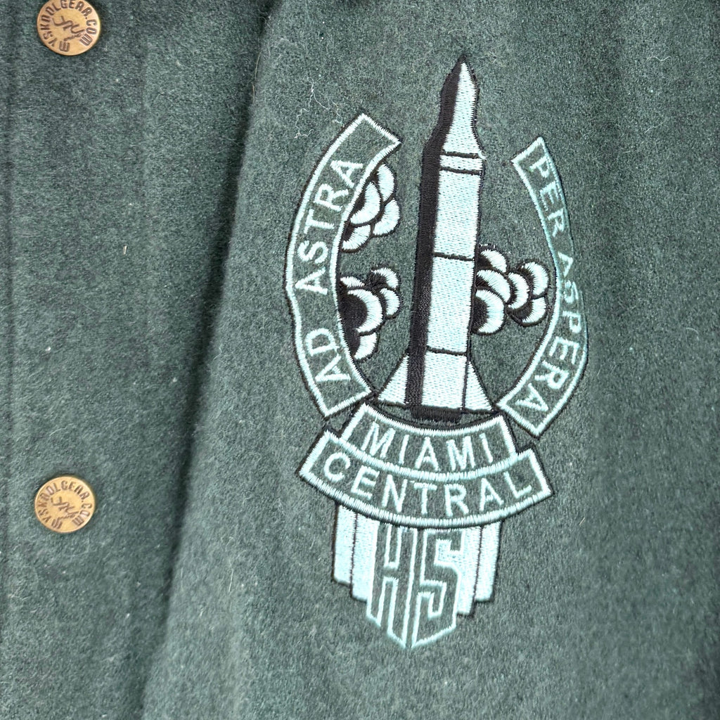 Vintage Y2K My Skool Gear Green White Miami Central Rockets Varsity Jacket
