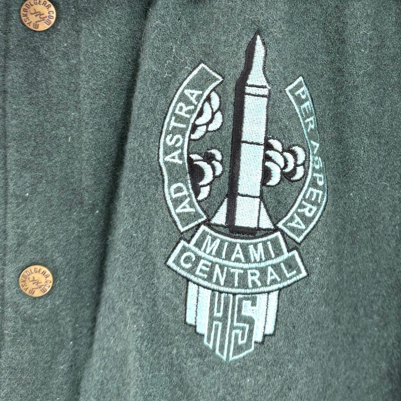 Vintage Y2K My Skool Gear Green White Miami Central Rockets Varsity Jacket