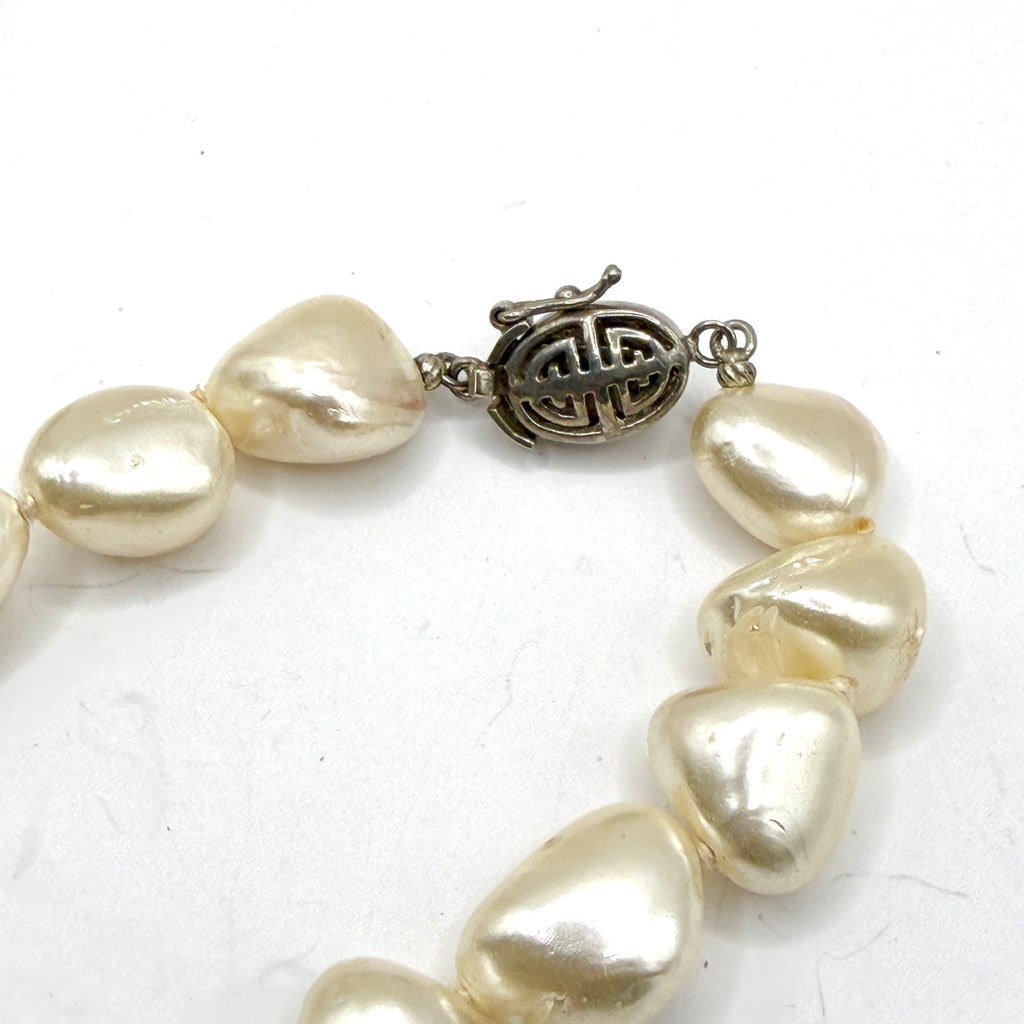 Vintage 90s Cream Sterling Silver Stamped Baroque Pearl Ornate Charm Bracelet