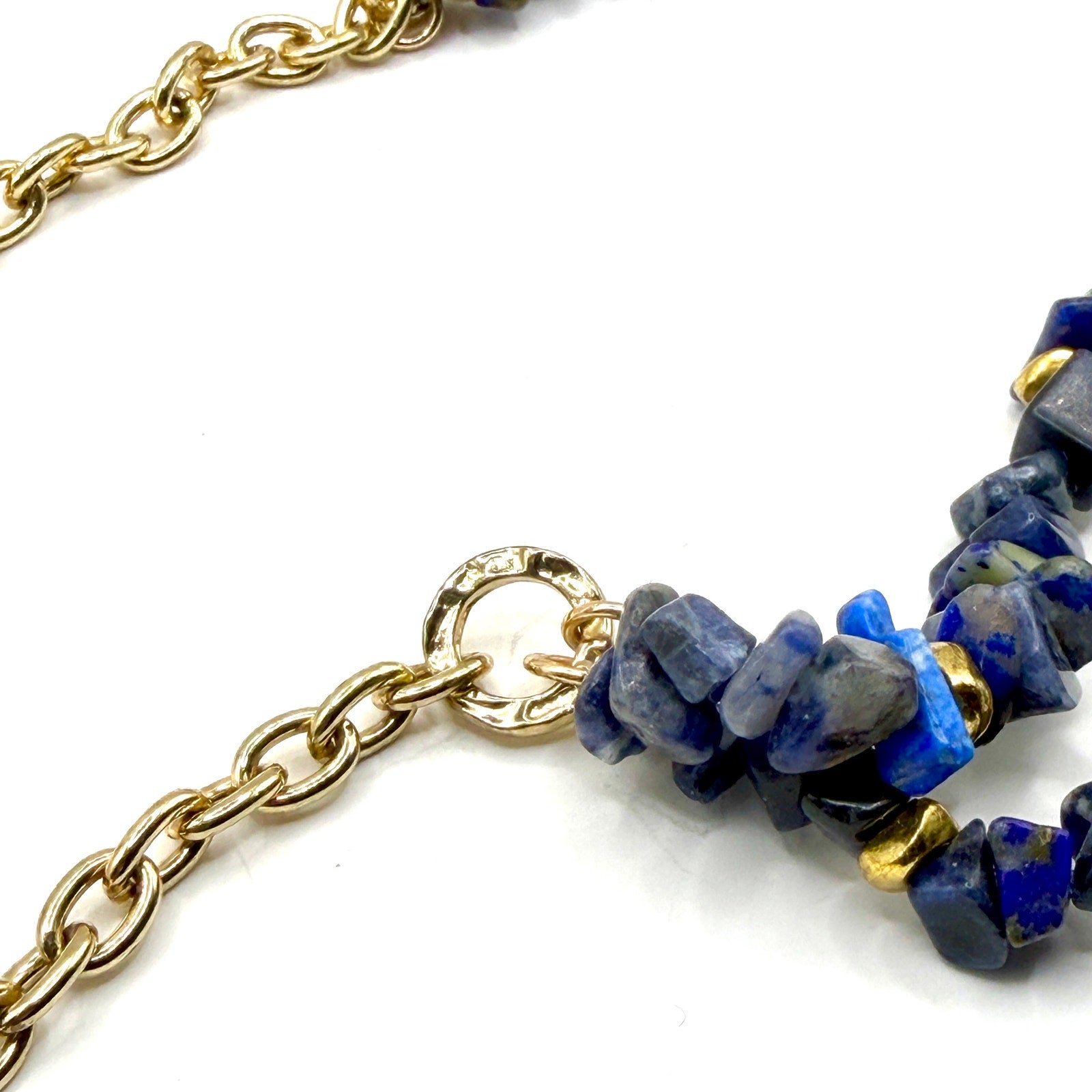 Vintage 90s Blue Sodalite Lapis Stone Chip Layered Double Strand Chain Necklace