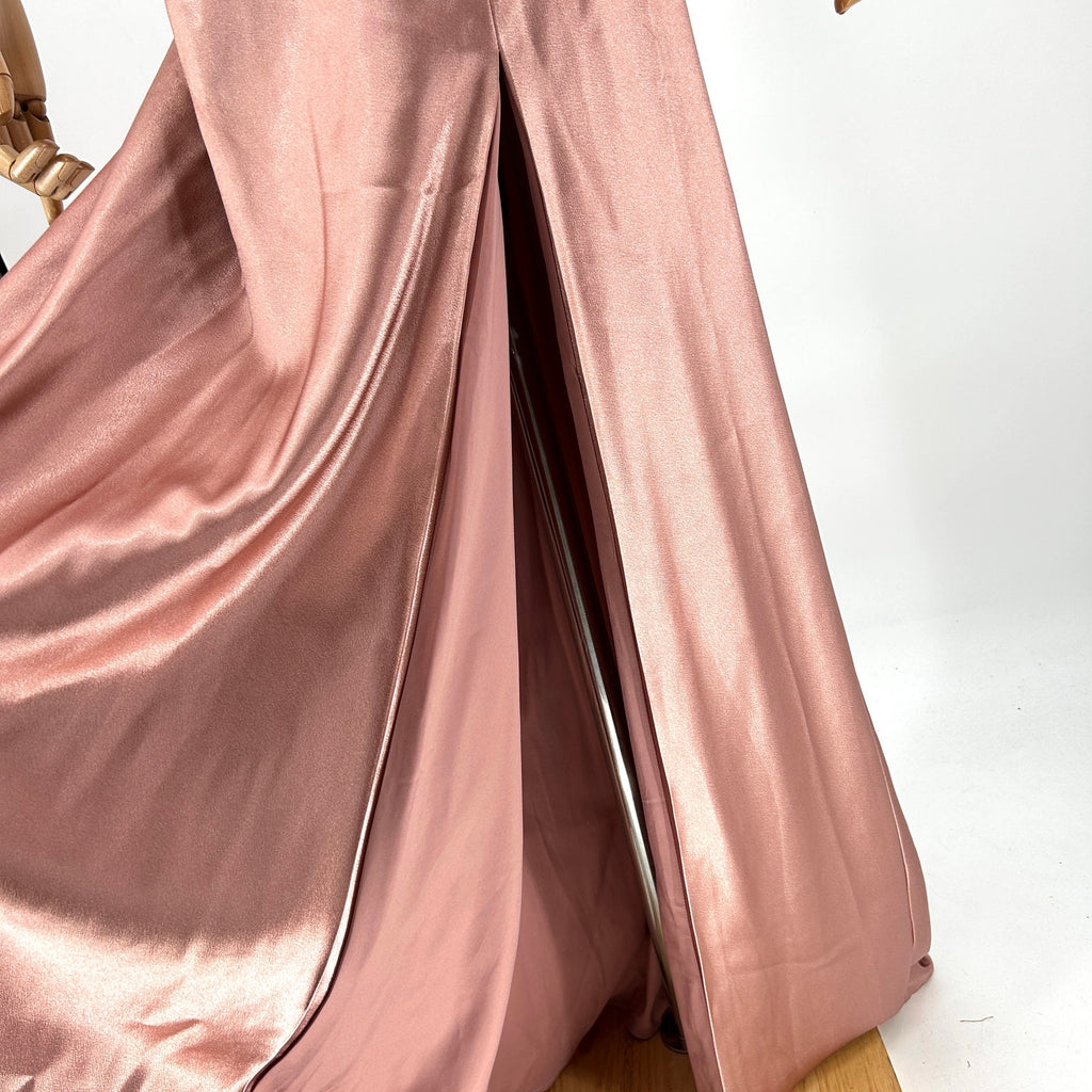 Birdy Grey Blush Pink Satin Thigh Slit Formal Gown