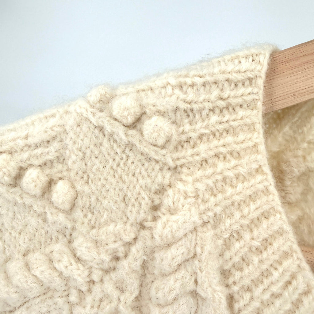 Vintage 70s Derek Clothes Cream 100% Wool Hand Knit Wood Button Cardigan