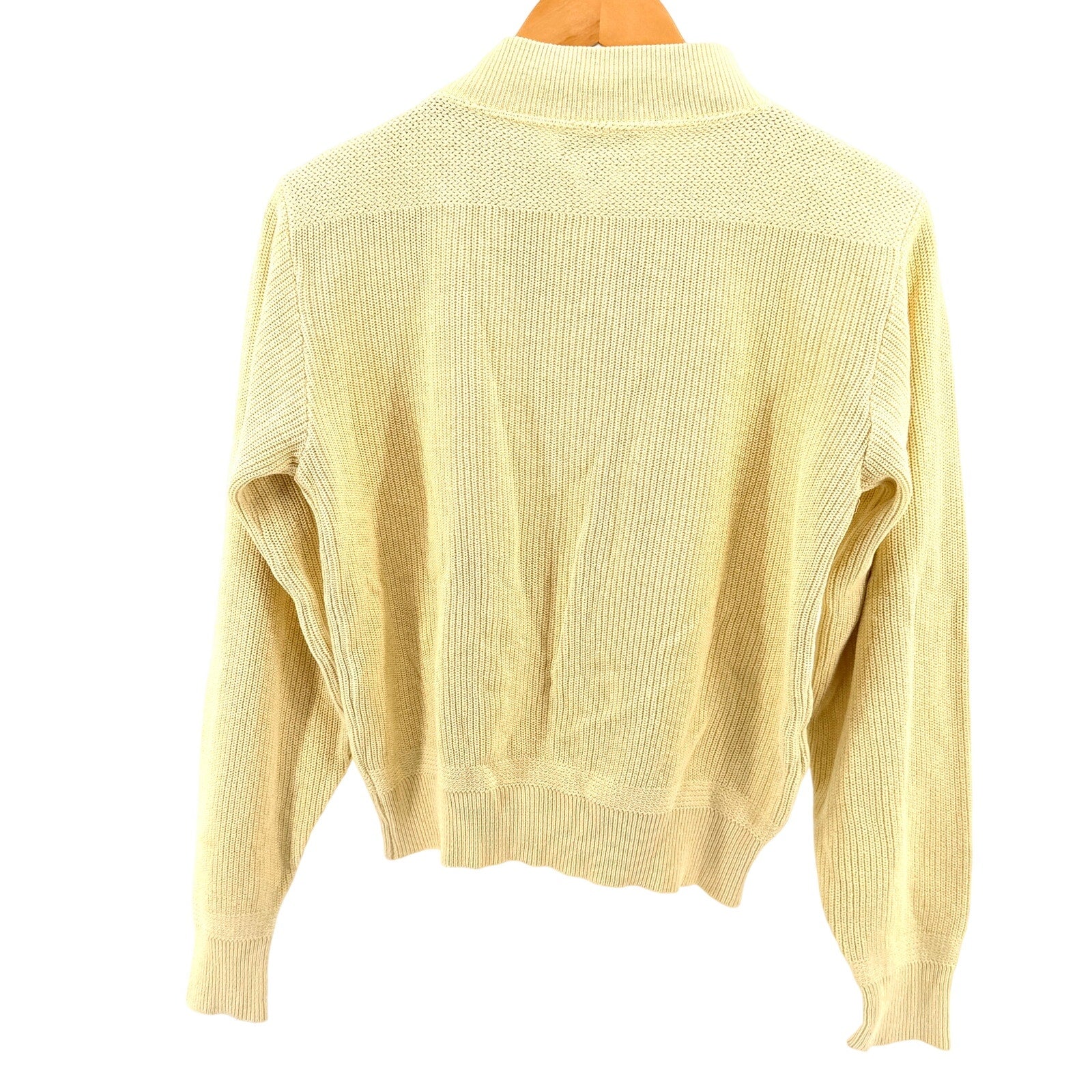 Vintage 90s Lands' End Pastel Yellow 100% Cotton Henley Knit Sweater