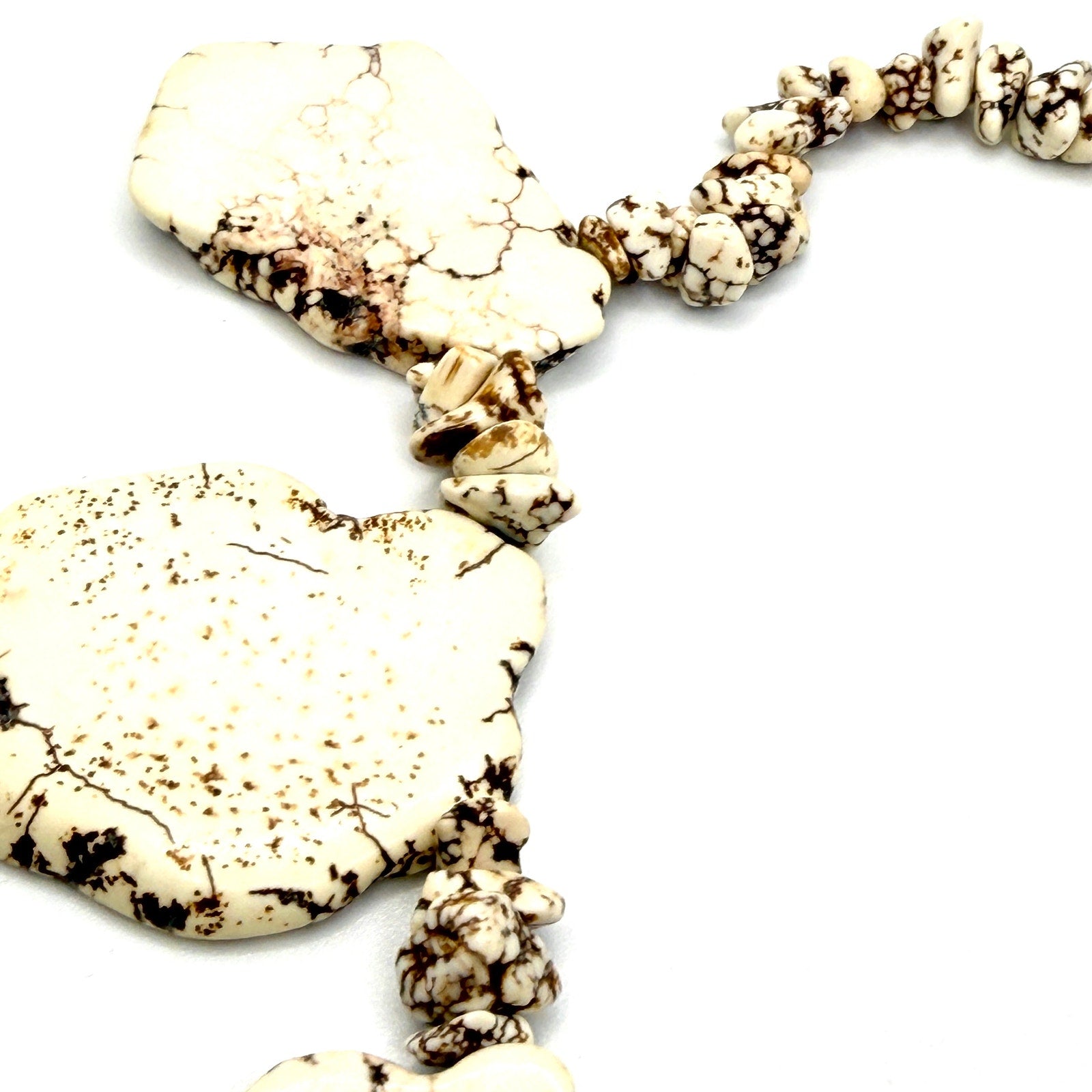 Vintage 90s White Buffalo Stone Large Slab Statement Collar Toggle Necklace