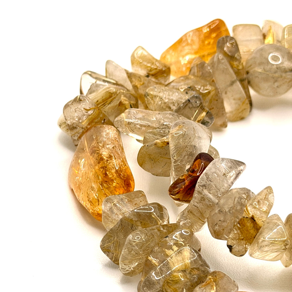 Vintage 90s Golden Rutilated Quartz Citrine Massive Double Strand Chip Necklace