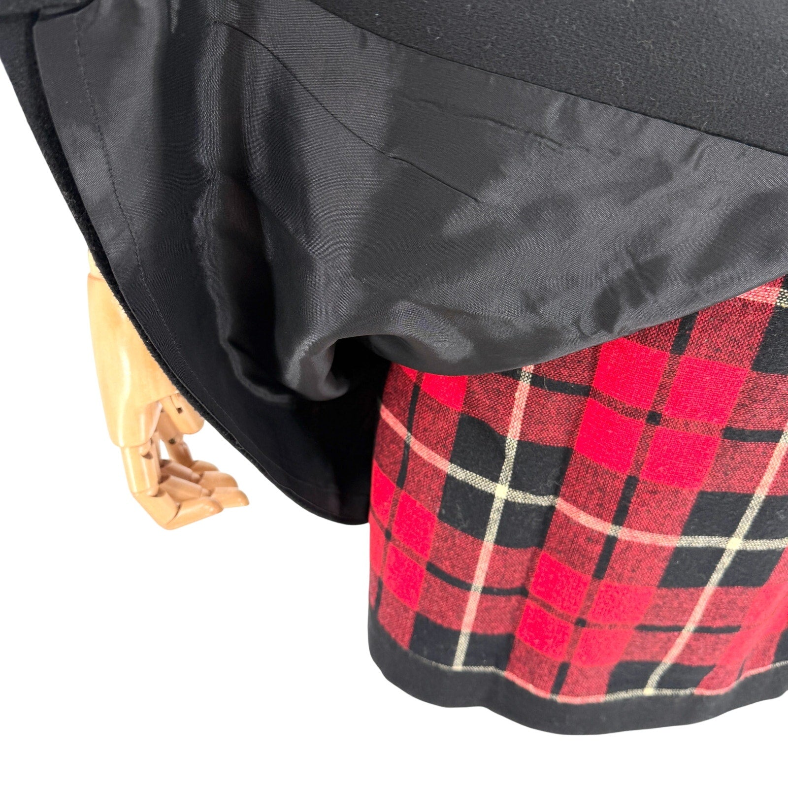 Vintage 90s Express Red Black Plaid Tartan Mini Wrap Skirt