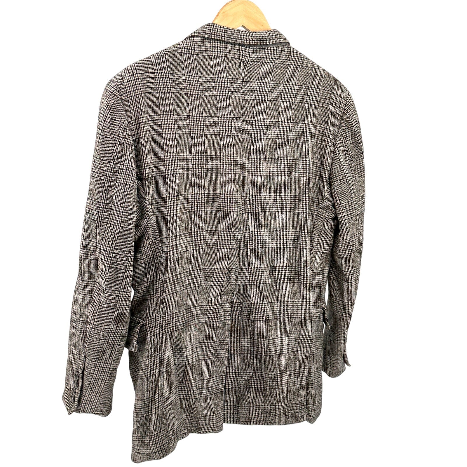 Vintage 80s Paul Stuart Tan Black Check Preppy Sharp Tailoring Blazer Jacket