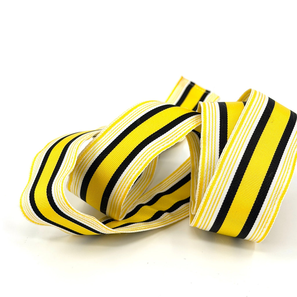 Vintage 90s J.Crew Yellow Black Striped Preppy Grosgrain D-Ring Ribbon Belt