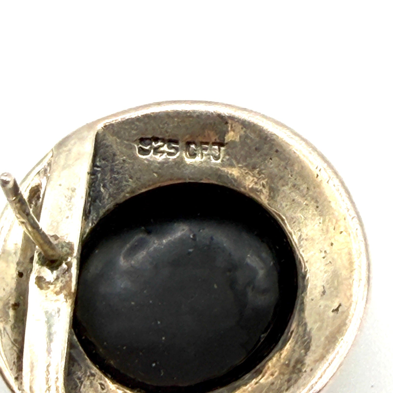Vintage 90s Collins Fine Jewelry Sterling Silver Black Onyx Marcasite Studs