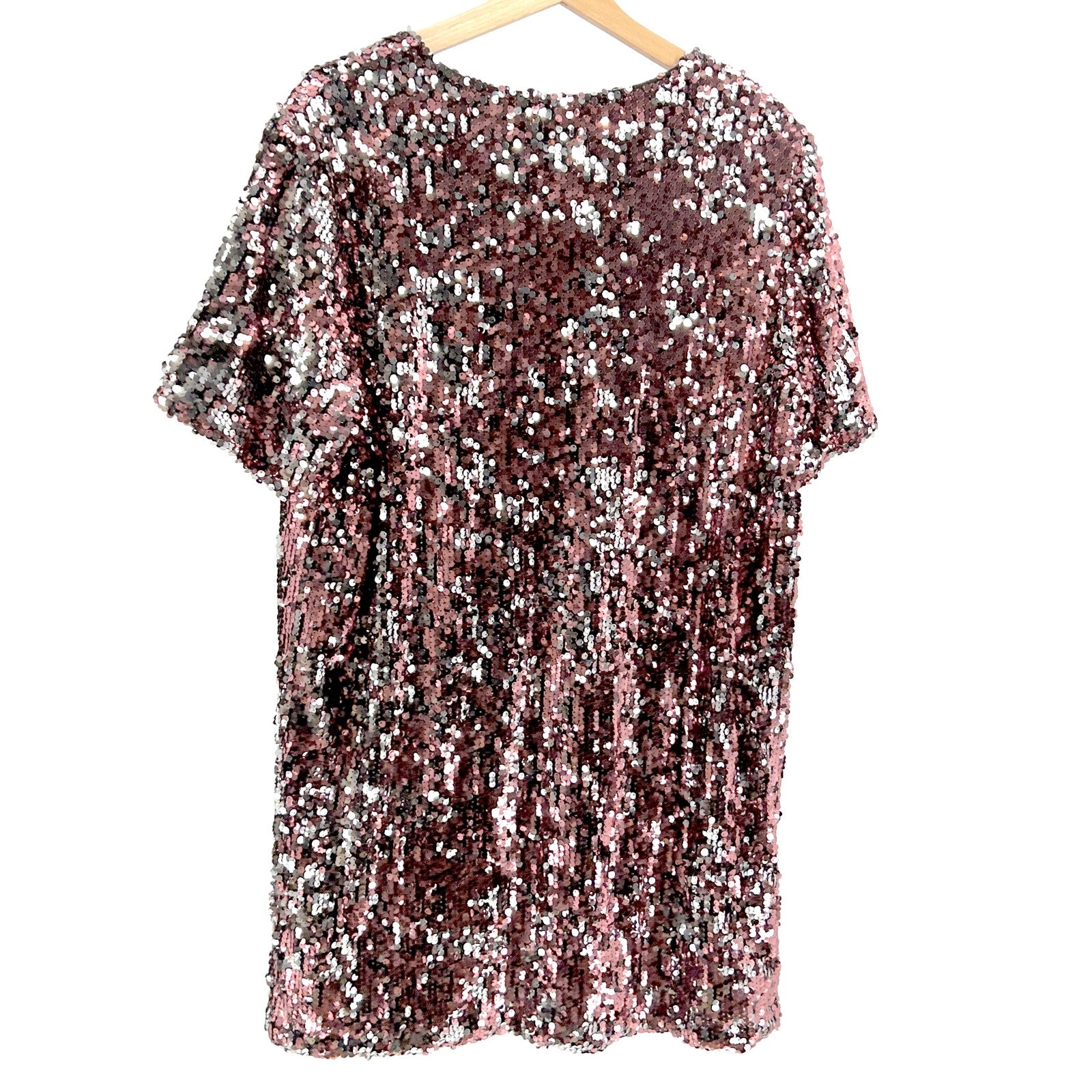 Universal Standard for J.Crew Pink Silver Sequin Jersey Lined Mini Dress