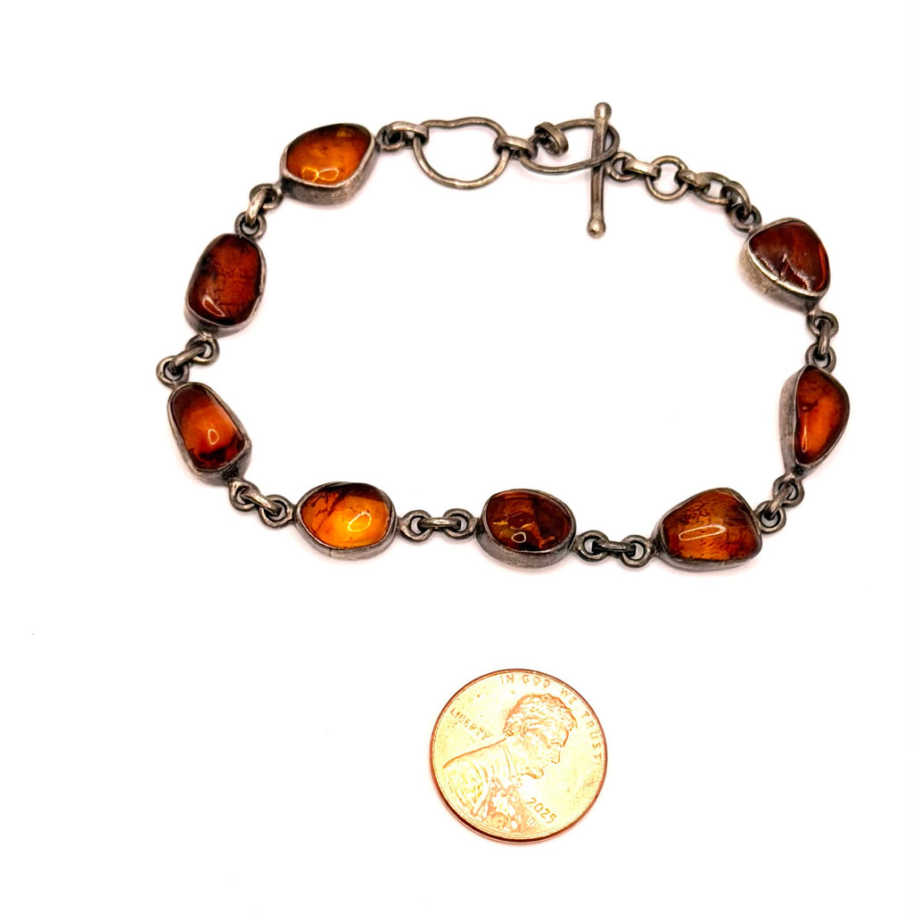 Vintage 90s Baltic Amber Sterling Silver Bezel Link Bracelet