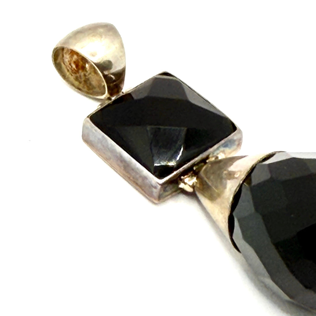 Vintage 90s Stamped 925 Sterling Black Onyx Square Drop Pendant