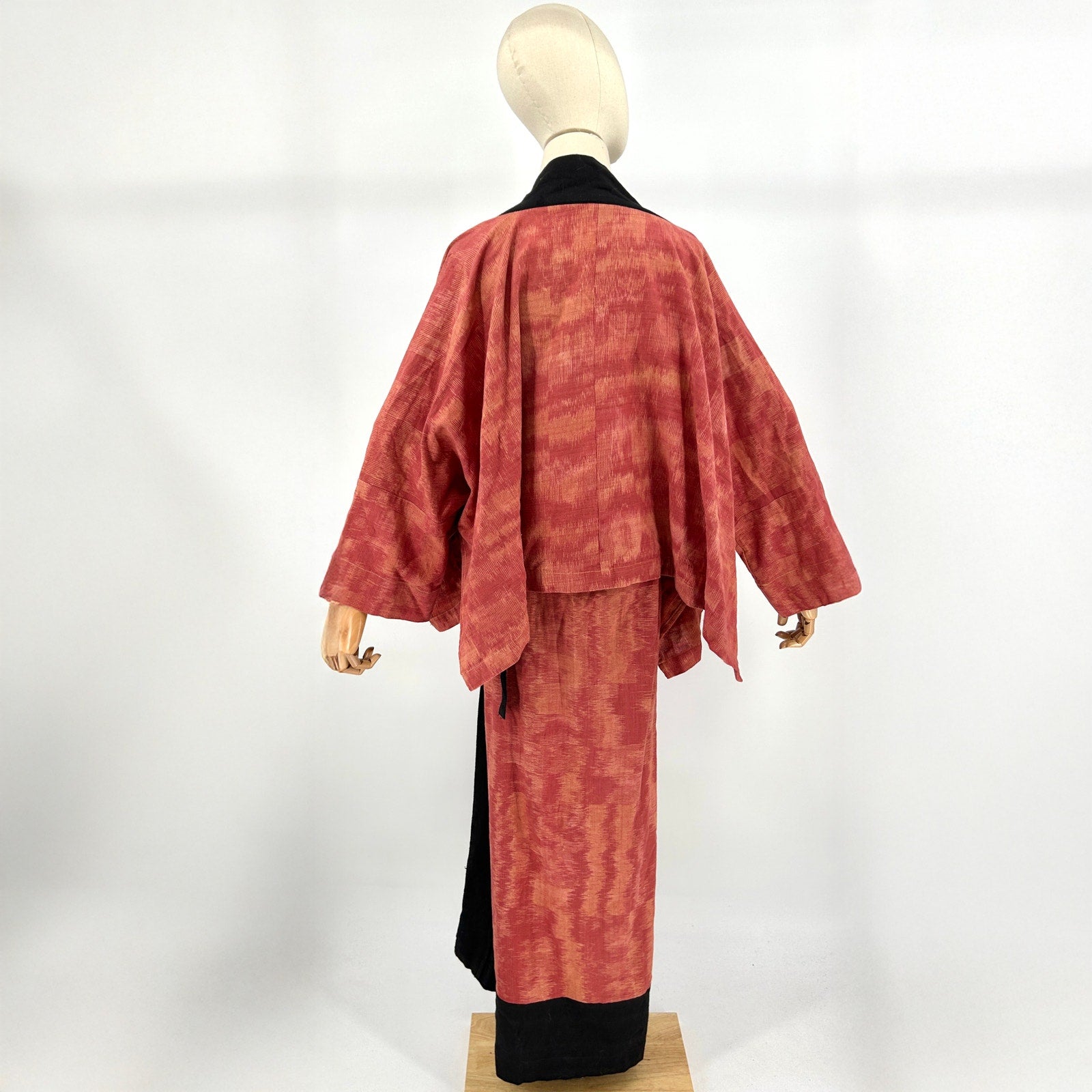 Vintage 90s Thai Handmade Red Bejeweled Kimono Jacket & Wrap Skirt Set