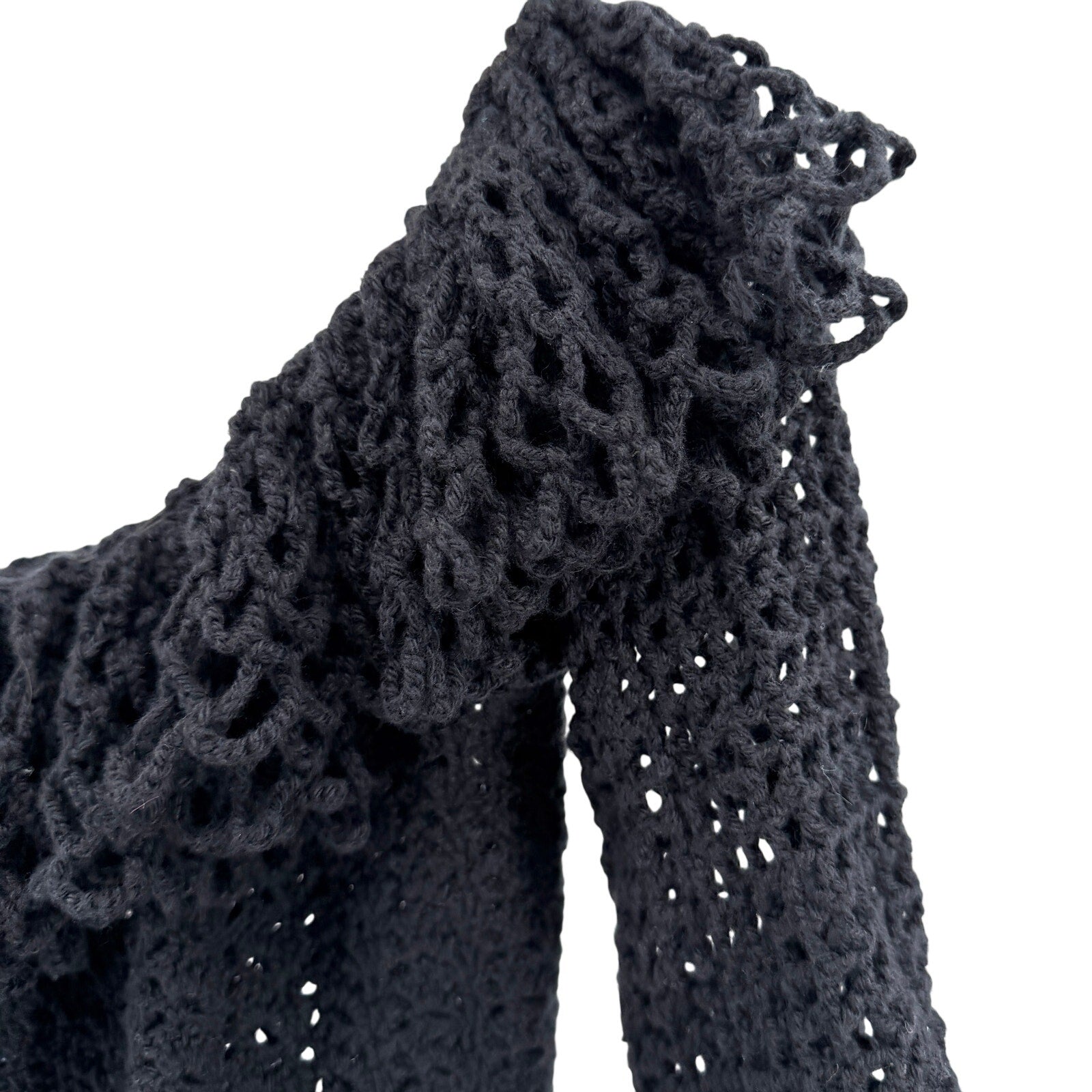 Vintage Y2K Black Off Shoulder Ruffle Open Knit Sweater Top