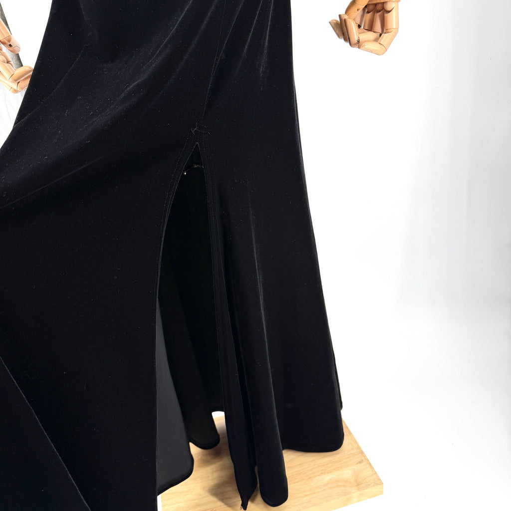 Vintage Y2K Double D Ranch Black Velvet Side Slit Mermaid Maxi Skirt