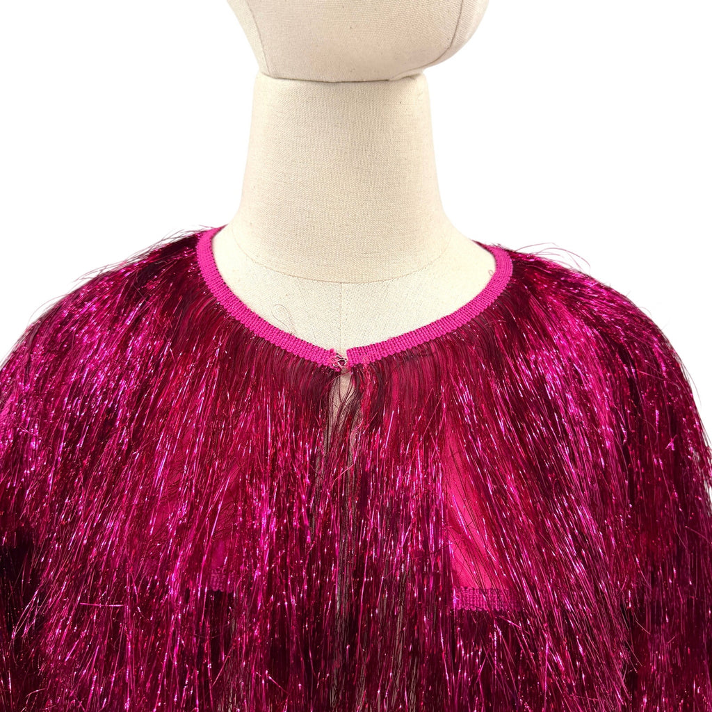 KBW Hot Pink Metallic Glam Shimmer Tiered Fringe Party Jacket