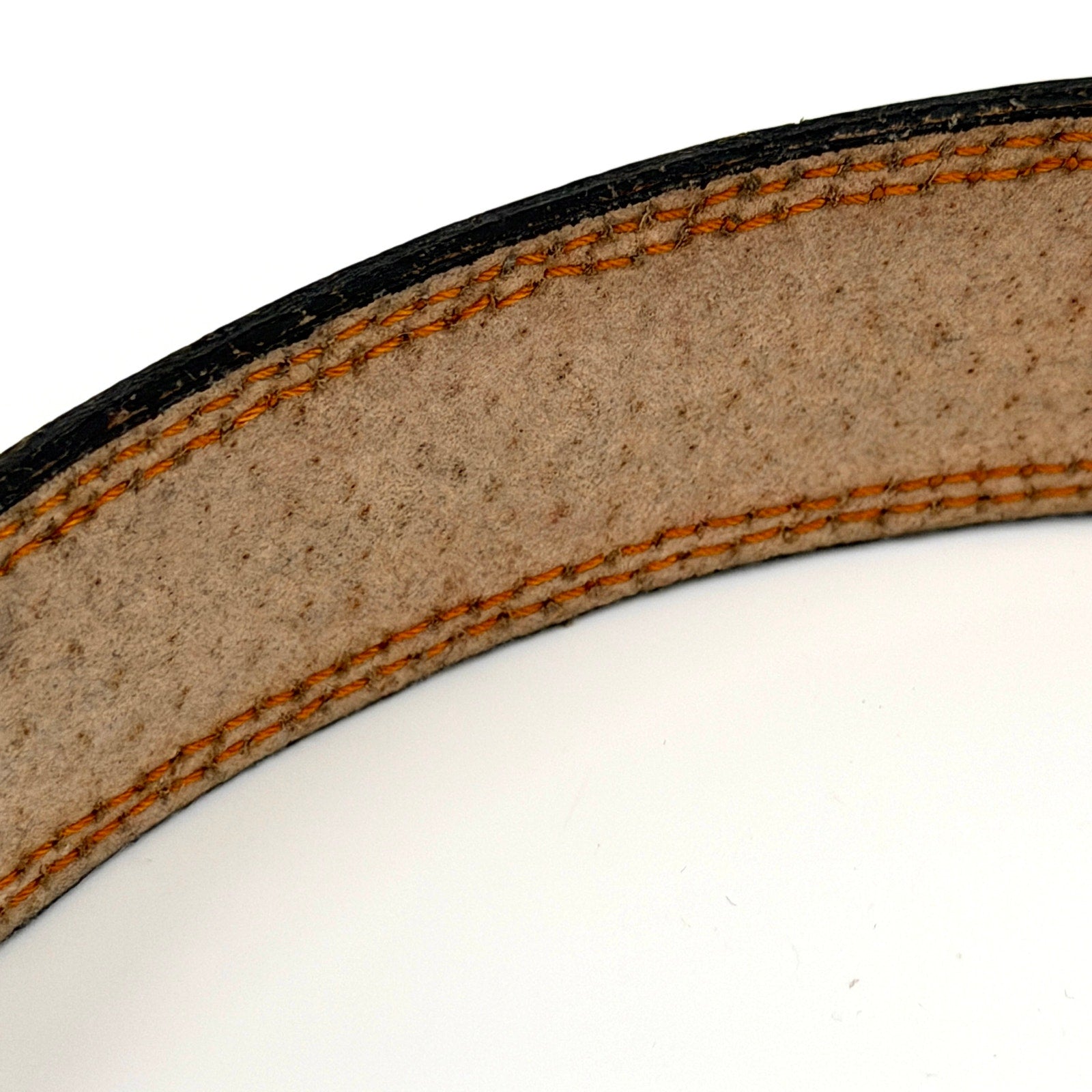 Vintage 90s Forest Green Genuine Leather Belt with Orange Stitching