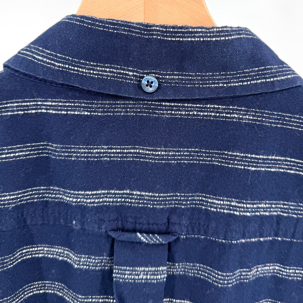 Ben Sherman Navy Blue White Stripe 100% Cotton Short Sleeve Button Down Shirt