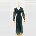 Vintage 90s M.P.H. Black Lace Romantic Button Front Long Sleeve Maxi Dress