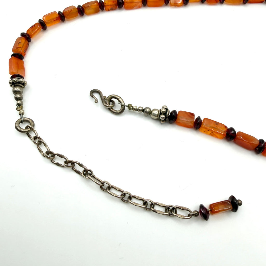 Vintage 90s Sterling Silver Carnelian Druzy Geode Pendant Necklace