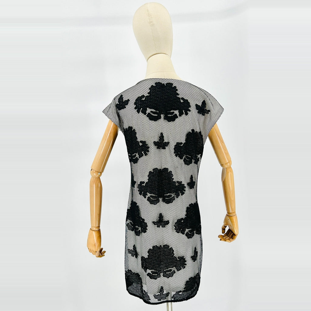 Sachin & Babi Black Sheer Lace Mesh Appliqué Shift Dress