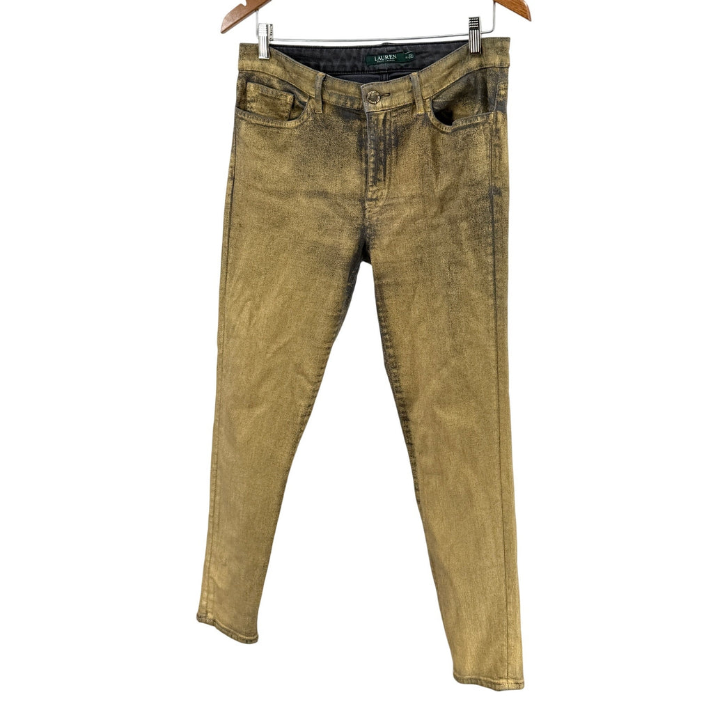 Lauren Ralph Lauren Black Gold Coated Metallic Skinny Denim Jeans