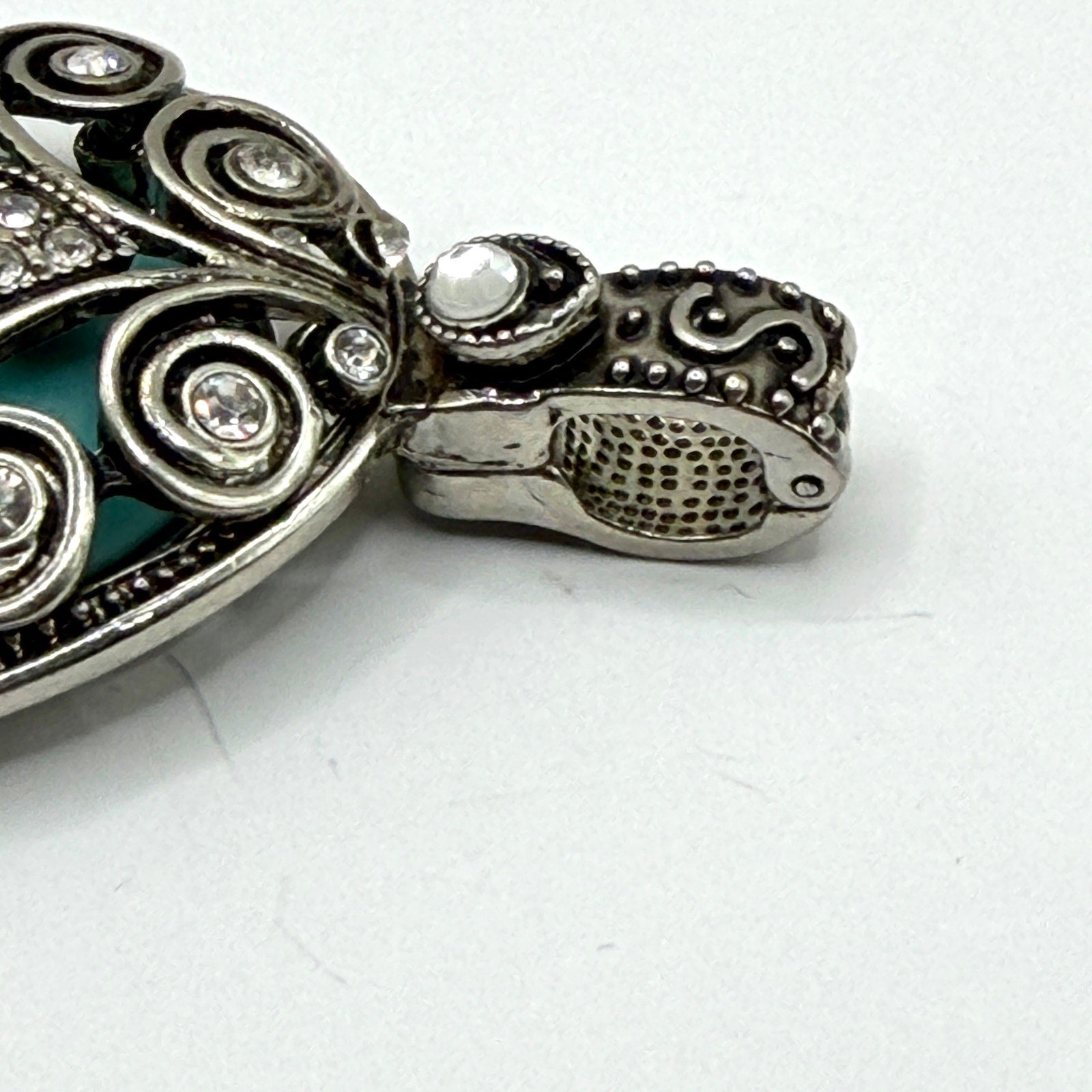 Vintage Y2K Fleur de Lis Turquoise Rhinestone Magnetic Enhancer Pendant