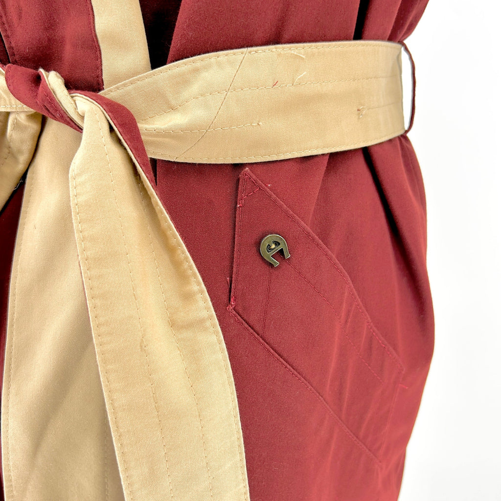 Vintage 80s Etienne Aigner Tan Maroon Reversible Belted Trench Coat
