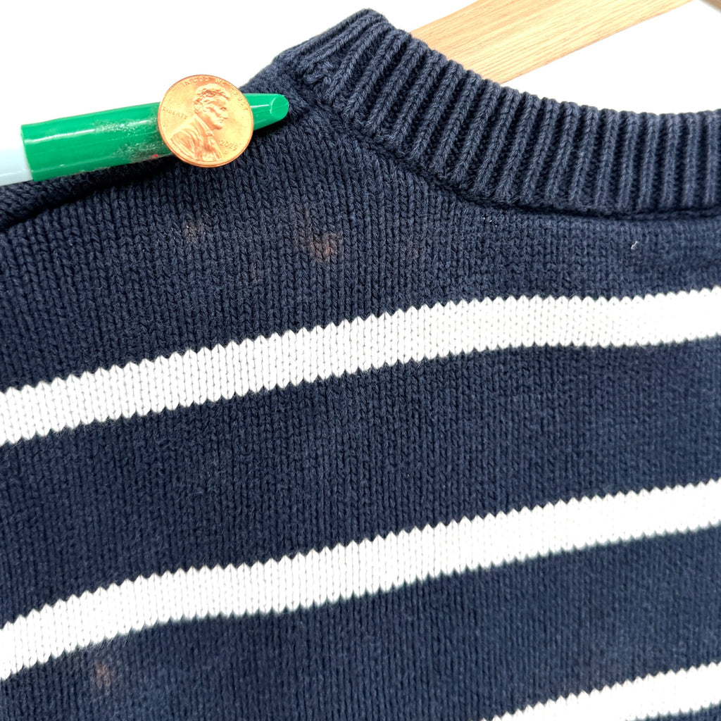 Vintage 90s The Tog Shop Navy Blue 100% Cotton Nautical Preppy Stripe Sweater