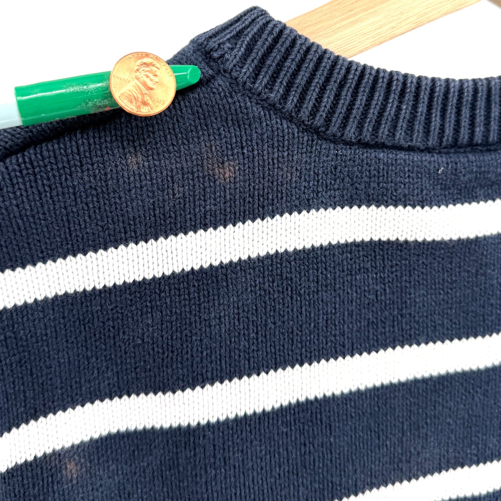 Vintage 90s The Tog Shop Navy Blue 100% Cotton Nautical Preppy Stripe Sweater