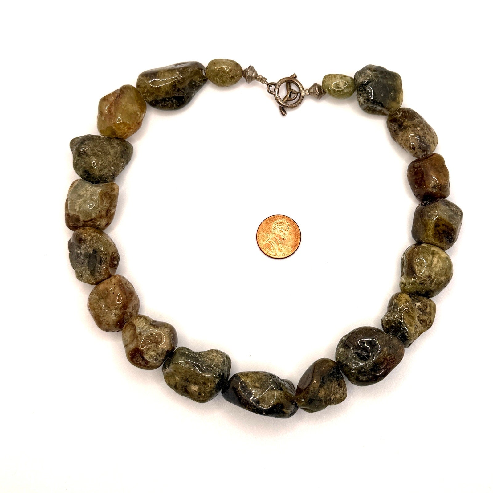 Vintage 90s Olive Brown Andradite Garnet Nugget Sterling Toggle Necklace