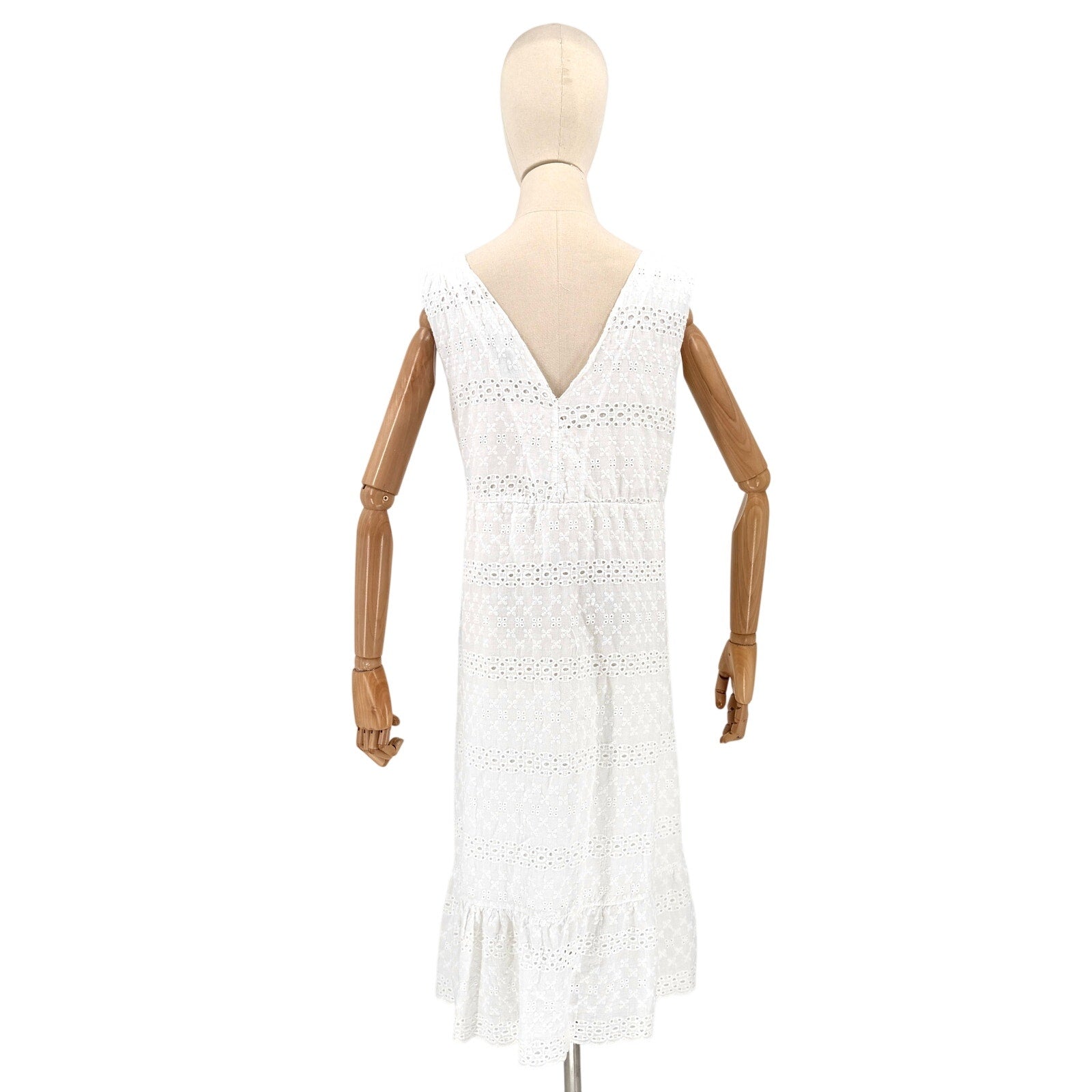 Lungo L'arno White 100% Cotton Eyelet Lace Sleeveless Midi Dress