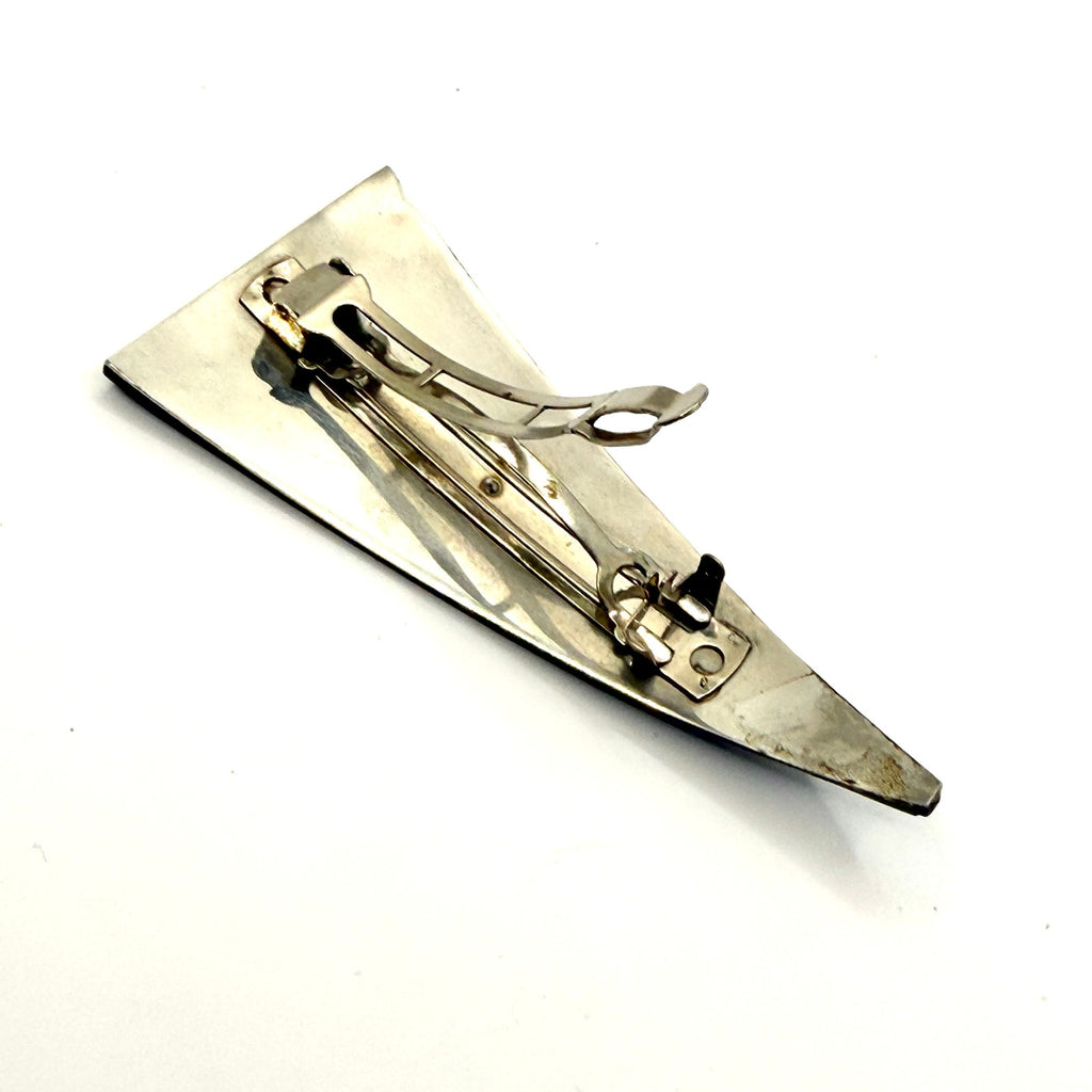 Vintage 90s Orange Black Inlay Art Deco Revival French Barrette Hair Clip