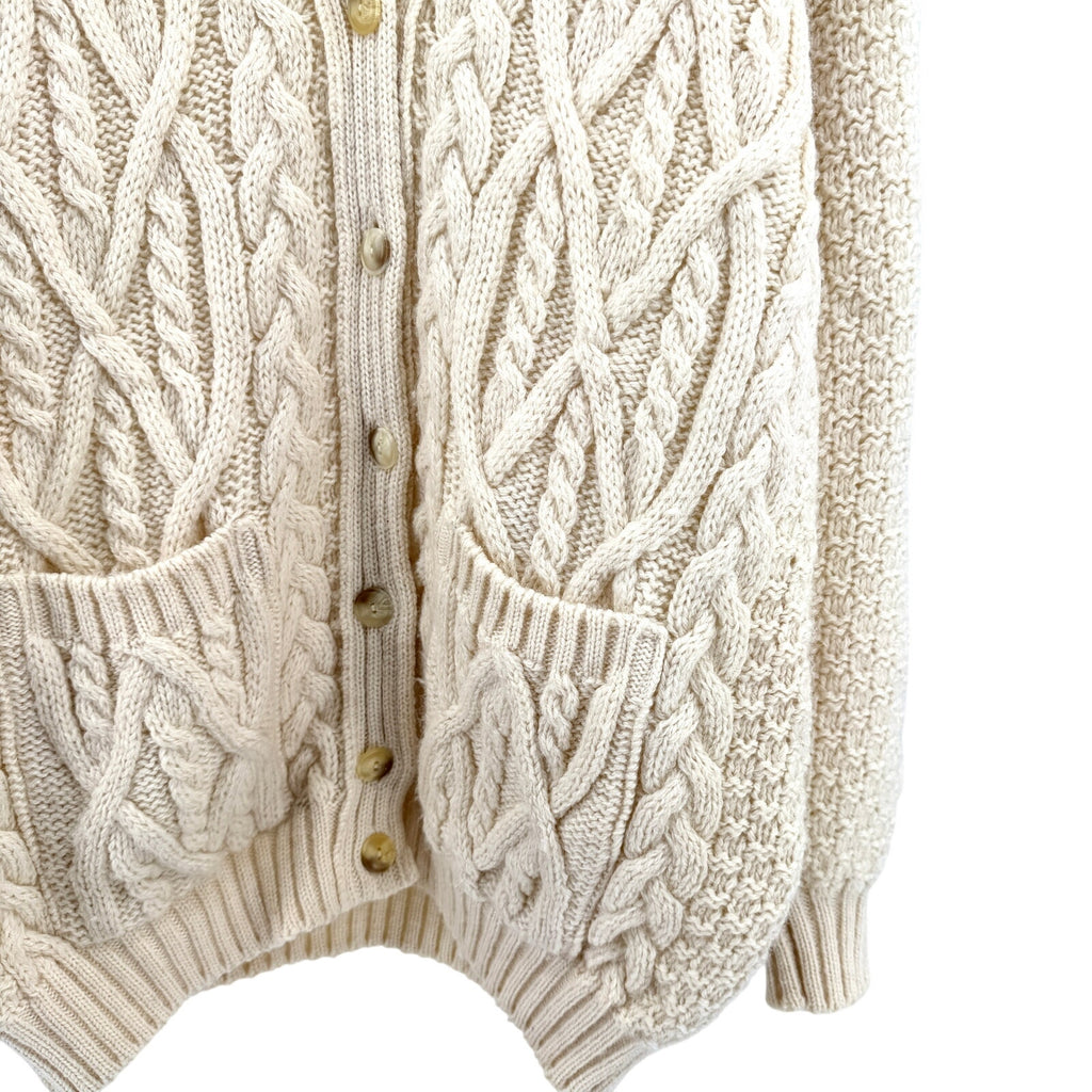 Vintage 90s St Michael Cream 100% Wool Fisherman Oversized Cardigan Sweater