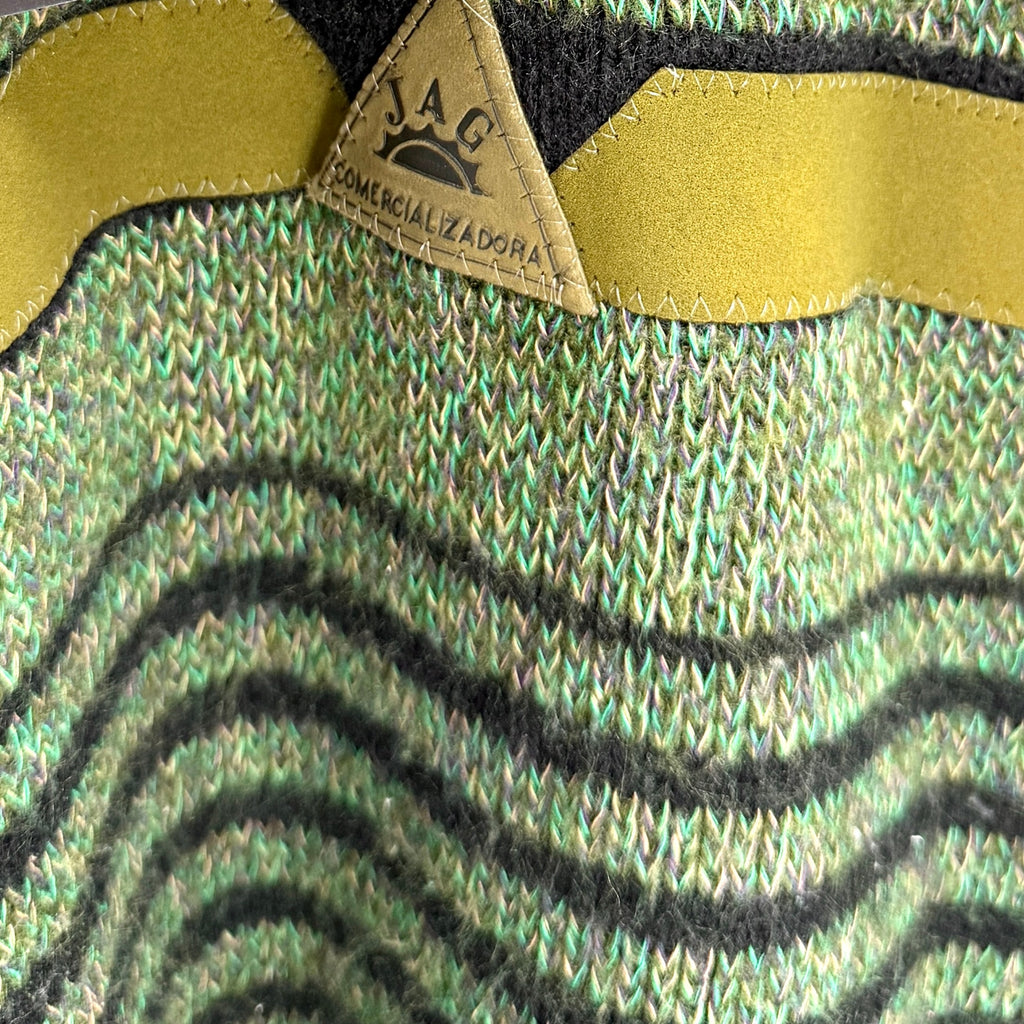 Vintage 80s JAG Forest Green Black Stripe Graphic Trim Acrylic Crewneck Sweater