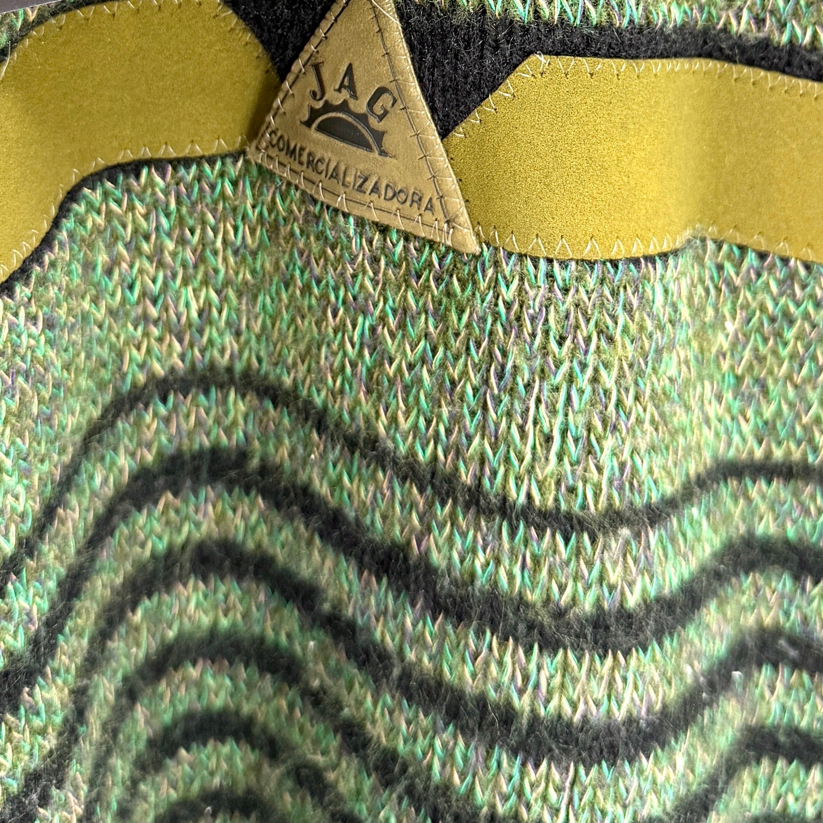 Vintage 80s JAG Forest Green Black Stripe Graphic Trim Acrylic Crewneck Sweater