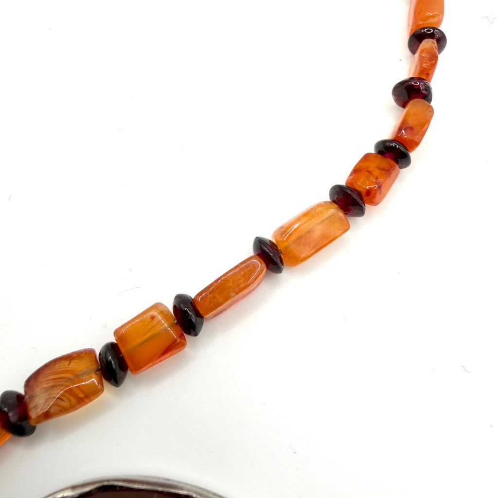 Vintage 90s Sterling Silver Carnelian Druzy Geode Pendant Necklace