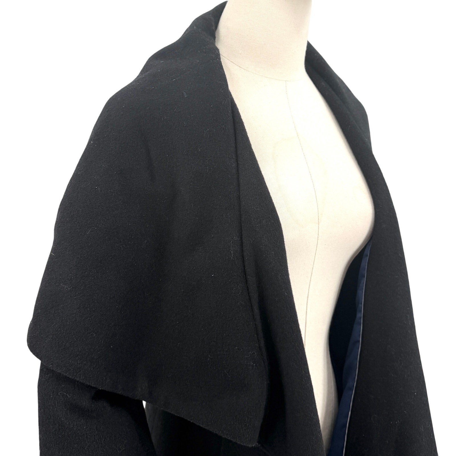 T Tahari Black Draped Cape Collar Open Front Coat
