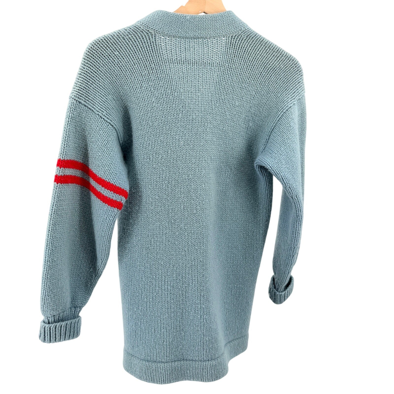 Vintage 70s Light Blue Varsity Letterman Cardigan Sweater