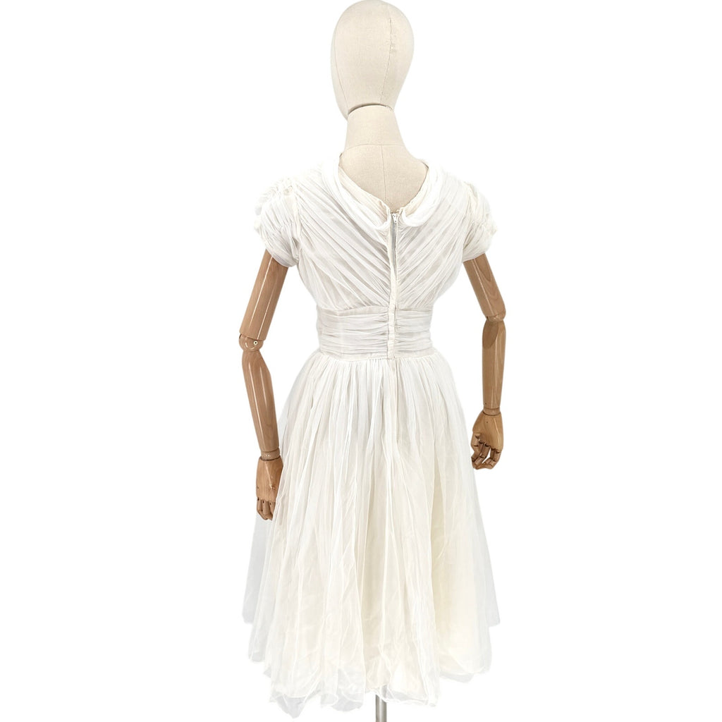 Vintage 50s White Ruched Pleated Alternative Wedding Cocktail Dress