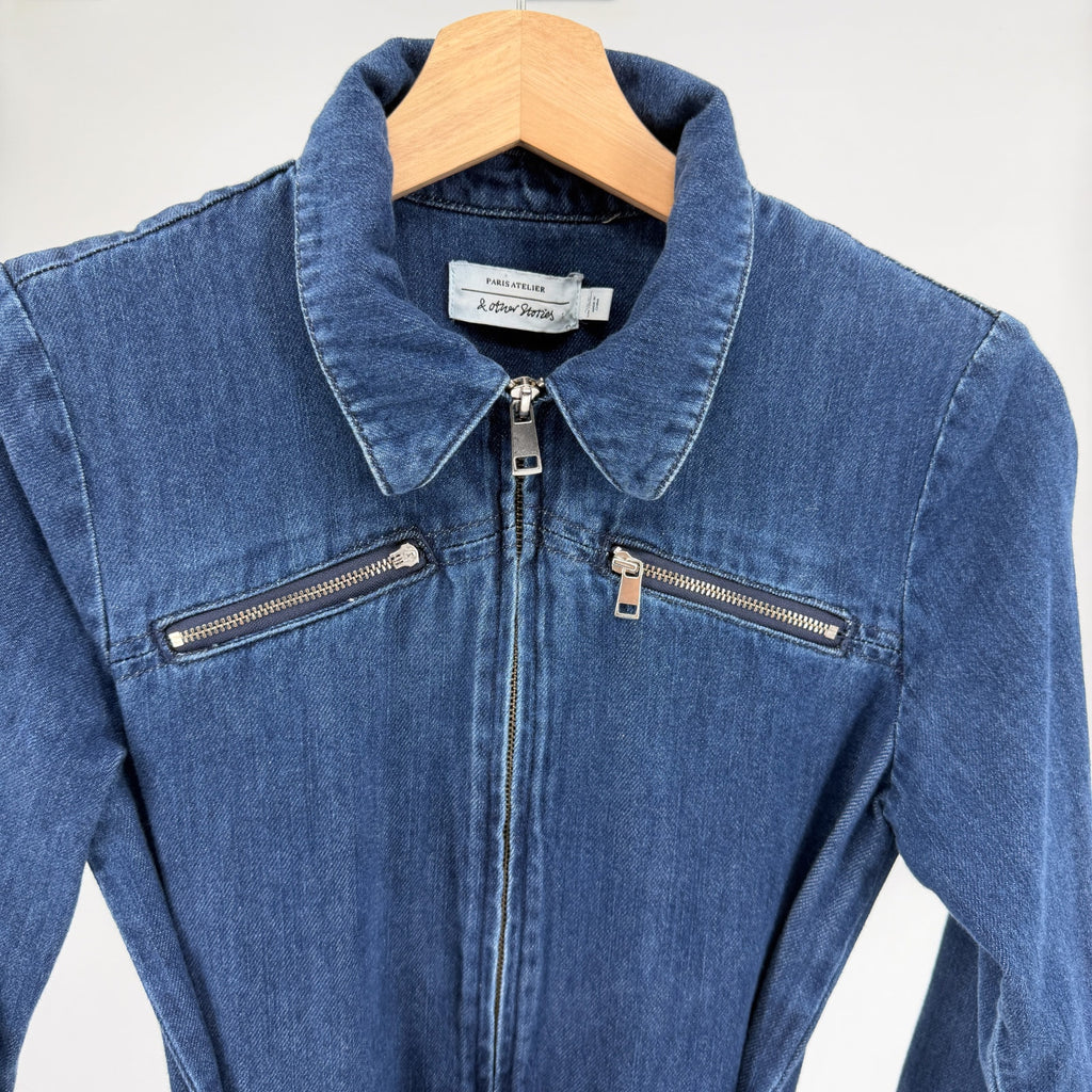 & Other Stories Dark Blue 100% Cotton Utility Tie Waist Boiler Suit