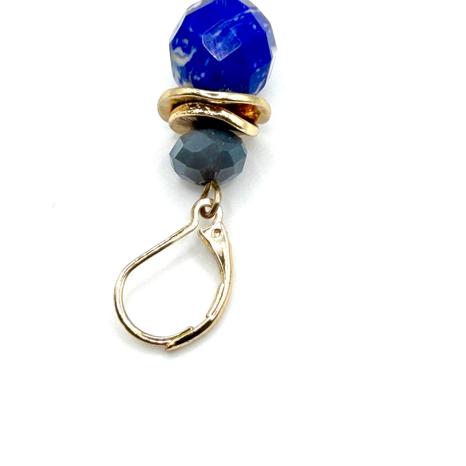 Gold Blue Marbled Stone Stacked Gold Leverback Drop Earrings
