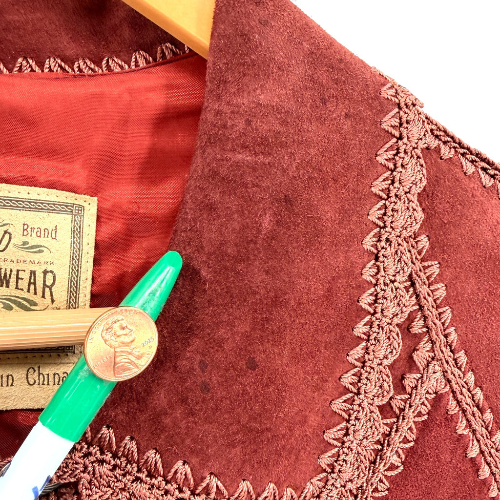 Vintage 90s Double D Ranchwear Maroon Genuine Suede Concho Button Vest